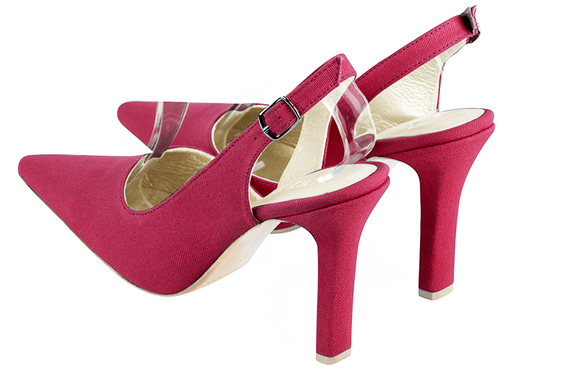 Raspberry red women's slingback shoes. Pointed toe. High slim heel. Rear view - Florence KOOIJMAN